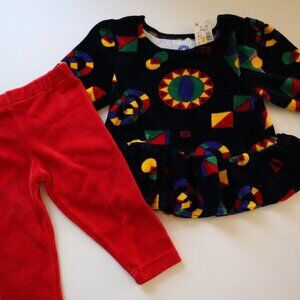 NEW Vintage 90s Baby Girls Red Geometric Velour Outfit Cotton Resources 12M